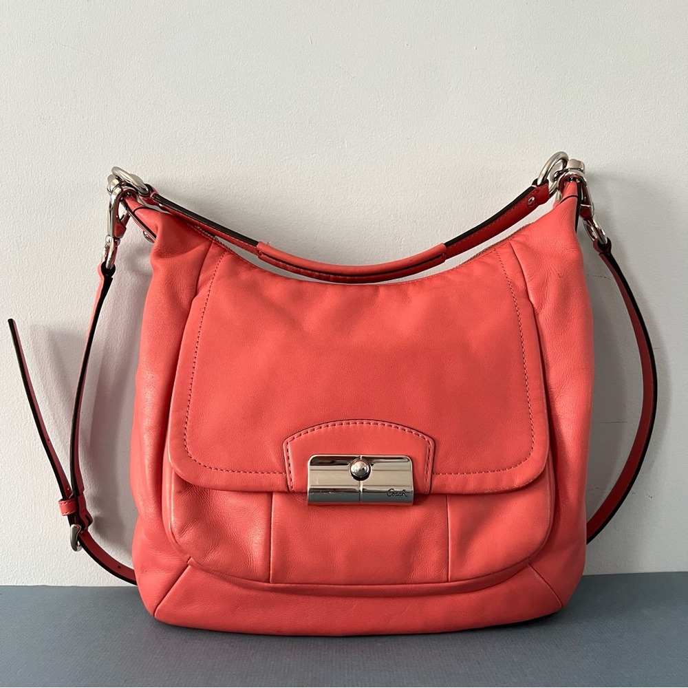 Coach Kirstin Coral Salmon Pink Leather Hobo Shoulder Bag‎